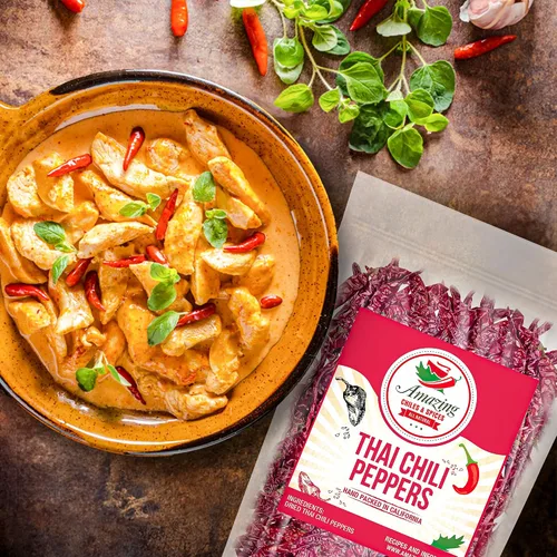 Vista 6 de Auténticos chiles rojos tailandeses, bolsa de 1 libra, chiles enteros rojos picantes, secos frescos para cocinar alimentos tradicionales asiáticos
