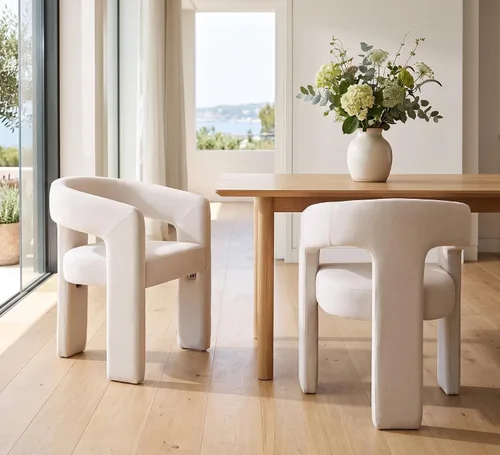 Vista 22 de RIVOVA Silla de comedor moderna de barril, silla lateral acolchada en lino con brazos cómoda para tocador, silla para comedor, sala de estar