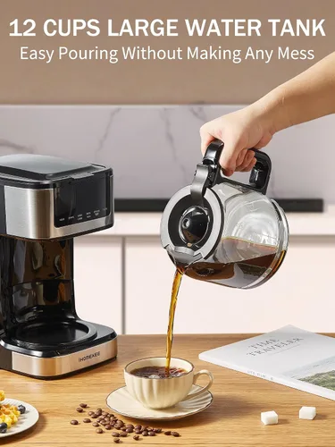 Vista 5 de Ihomekee Cafetera, Cafetera de Goteo Programable de 12 Tazas, Máquina de Café de Goteo Regular y Fuerte con Función de Café Helado para Hogar
