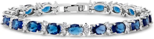 Vista 9 de Pulseras de tenis KEZEF para mujer - Circunita cúbica - Gemas ovaladas de 7x5mm - Circunita cúbica redonda de 2.50mm color blanco - Latón bañado