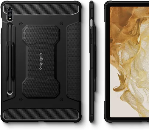 Vista 7 de Spigen Funda Rugged Armor para Galaxy Tab S8 (2022) / Tab S7 (2020) con soporte para bolígrafo S integrado, color negro