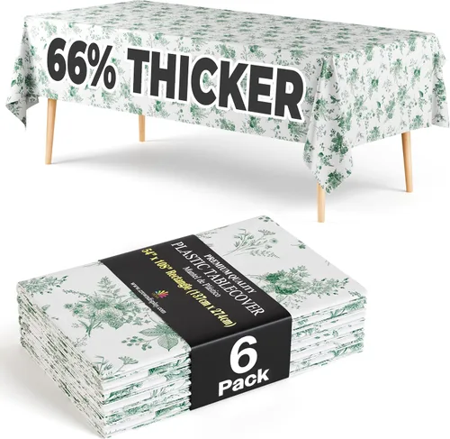 Vista 69 de Exquisite 66% Thicker Premium Plastic Table Cloth Rectangle Table Cover 0.5 Mil 6 Pack Aqua Table Cloth 54 Inch x 108 Inch Disposable Tablecloth