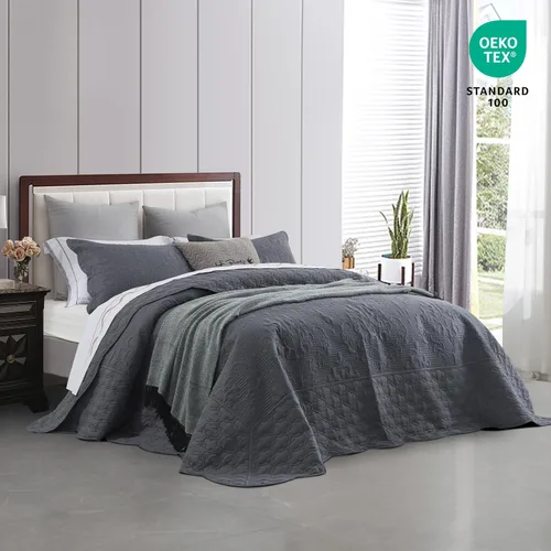 Vista 2 de CHIXIN Juego de colcha cubrecama edredón tamaño Full - Funda de cama ligera - Acolchado ultrasónico - Colcha reversible de 5 piezas - Elegante