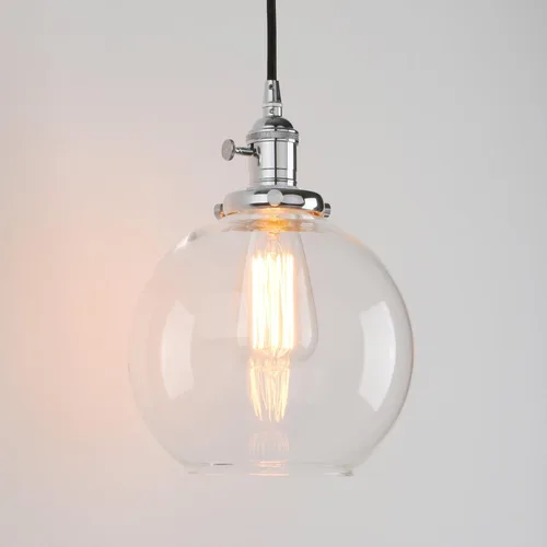 Vista 19 de PERMO Moderno accesorio de iluminación colgante con globo de vidrio transparente redondo de 5.9 pulgadas, pantalla soplada a mano, lámpara