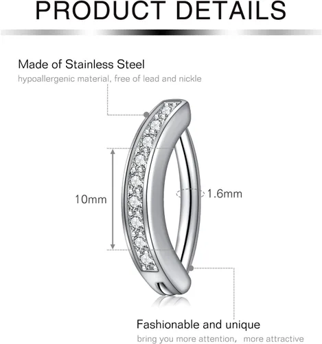 Vista 2 de Mayhoop Piercing para ombligo de acero inoxidable quirúrgico de 14 G, con circonita cúbica, 38 pulgadas, 0.394 in, joyería para el cuerpo
