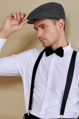 Vista 5 de BABEYOND Gorra plana para hombre, sombreros de taxi de tweed de espiga para hombre, sombreros de conducción irlandesa de los años 20, sombrero
