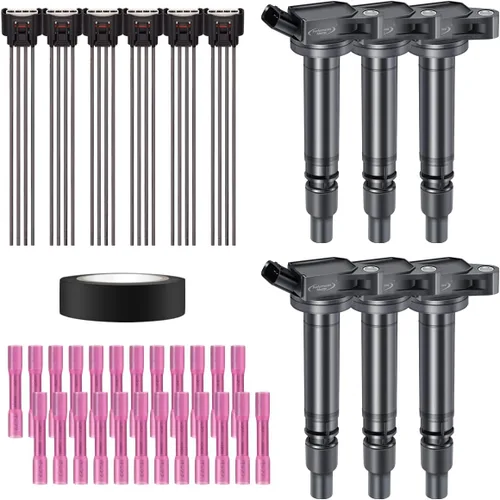 Vista 36 de Juego de 4 bobinas de encendido y arnés de cableado con conector pigtail compatible con Accord Odyssey Acura Saturn 3.0L 3.2L 3.5L V6 C1221 UF242