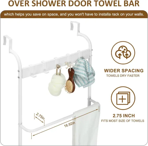 Vista 2 de Toallero de 5 niveles para colgar en la puerta del baño, toallero de puerta de baño, soporte para manta de puerta para ropa, toallas de mano