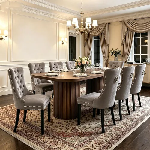 Vista 24 de Mesa de comedor extra larga de 78.7 pulgadas para 6-10 personas, mesa de cocina moderna con bases estriadas, mesa de comedor rectangular de granja
