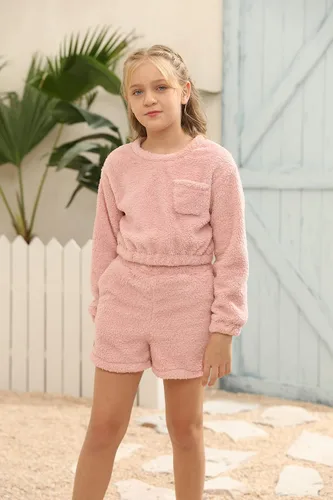 Vista 2 de Mafulus Conjunto de pantalones de dos piezas para niñas, cómodos, ligeros, de manga larga, con bolsillos