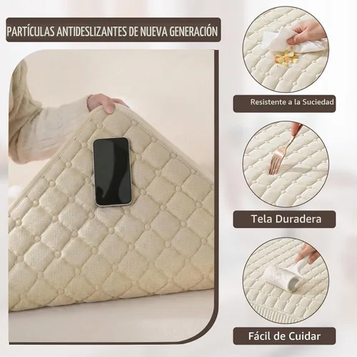 Vista 5 de OHSIO Funda de sofá de felpa suave para sofá, funda lavable de terciopelo Blanco