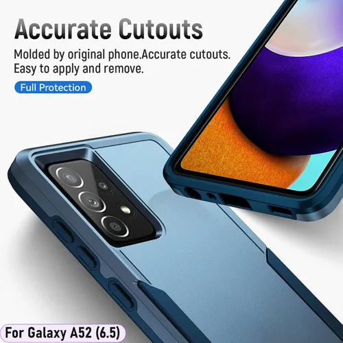 Vista 5 de Funda híbrida de doble capa para Galaxy A52 (5G) de 6.5 pulgadas de grado militar resistente a los golpes con 1 soporte magnético para automóvil y 2