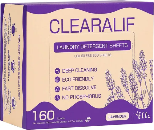 Vista 13 de Hojas de detergente para lavandería hasta 160 lavados, Amber Dusk - Excelentes para viajes, apartamentos, dormitorios, tiras de detergente CLEARALIF