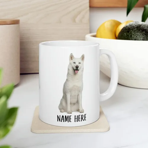 Vista 7 de Funny Siberian Husky Blanco Personalizado Nombre Navidad 2026 Regalos Taza de Café Blanco 11 Oz