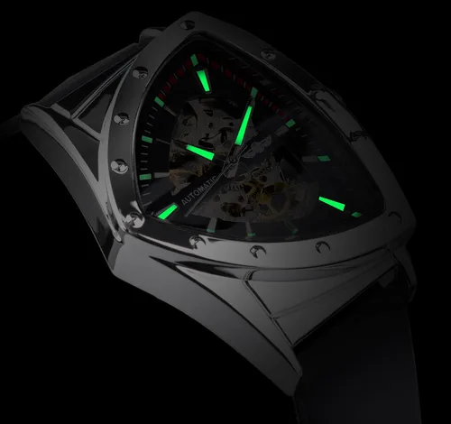 Vista 6 de FORSINING Relojes de esqueleto para hombre, reloj mecánico automático con esfera triangular, relojes de cuerda automática luminiscentes, pulsera