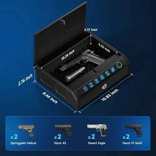Vista 2 de Caja fuerte biométrica para pistolas, apta para pistolas de 2 a 3