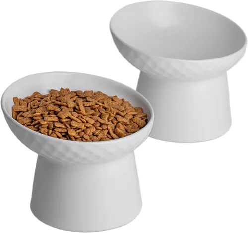 Vista 10 de Pequeños cuencos elevados de cerámica para gatos, cuencos elevados inclinados para alimentos o agua, sin estrés, prevención de reflujo, aptos