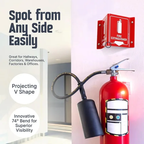 Vista 5 de SmartSign (paquete de 4) señal de proyección de extintor de incendios con flecha hacia abajo - 13 cm x 15 cm, señal V de pasillo de acrílico pulido