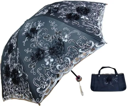 Vista 14 de WENDIN Sombrilla de encaje plegable vintage Paraguas gótico lluvia Anti-UV protección de encaje parasol cúpula Foto Props niñas sombrilla paraguas