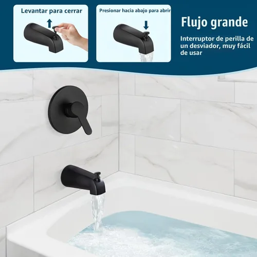 Vista 3 de Aolemi Juego de grifo de ducha para bañera con válvula, kit de acabado de ducha de montaje en pared de 6 pulgadas, accesorios de bañera, válvula