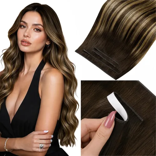 Vista 77 de LaaVoo - Extensiones de cabello humano con cinta adhesiva, color marrón a rubio ceniza, extensiones de cabello humano real, cintas en extensiones