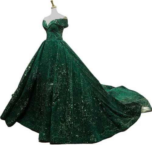 Vista 3 de Lily Wedding Vestido de noche largo con lentejuelas y hombros descubiertos para mujer, vestido de baile de graduación 2020