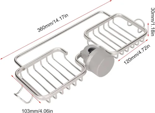 Vista 3 de Estante de almacenamiento para grifo, organizador de aluminio, plástico, dos contenedores con barra de toalla para esponja trapo, cocina, baño, plata