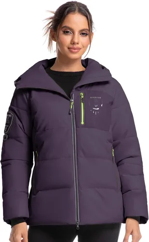Vista 10 de Chaqueta aislante para mujer, resistente al viento, impermeable, con capucha, para esquí, snowboard, con múltiples bolsillos