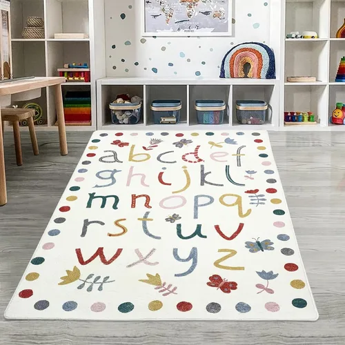 Vista 3 de USTIDE Alfombra de lana esponjosa con letras coloridas del alfabeto de 5 x 7 pulgadas para dormitorio de niños, lavable a máquina, tapete de juego