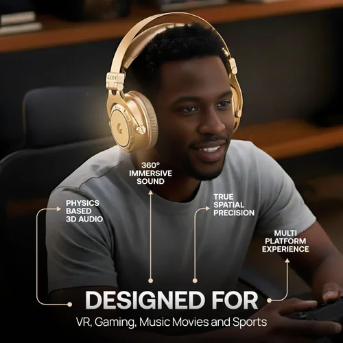 Vista 5 de CEEK Auriculares inalámbricos Bluetooth sobre la oreja con cancelación de ruido, sonido envolvente de 360, diseño plegable y micrófono desmontable