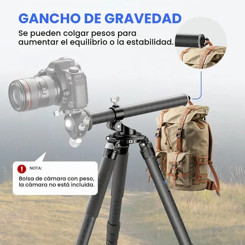 Vista 7 de Trípode horizontal de fibra de carbono WEYLLAN LX9 Trípode resistente para cámara, trípode de cámara profesional superior con brazo de extensión