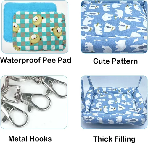 Vista 4 de Hamaca de conejo, columpio para animales pequeños, hamaca colgante con 2 almohadillas, hamaca para mascotas, columpio para conejos, cobayas