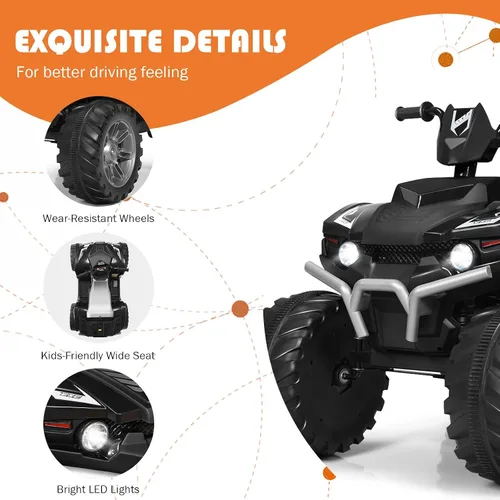 Vista 4 de Cuatrimoto para paseo Costzon para niños, vehículo eléctrico con batería de 12 V, luces LED, velocidad alta y baja, claxon, música, USB, neumáticos