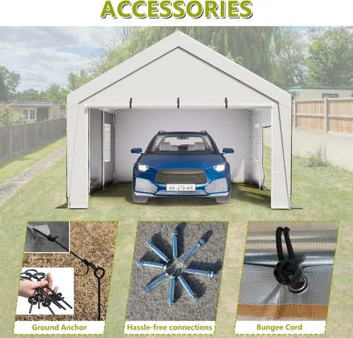 Vista 4 de Aprilsoul Cochera para exteriores de 13 x 20 pies, cobertizo de almacenamiento con ventanas de malla y tubo de acero galvanizado, lona para todas