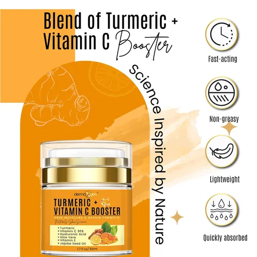 Vista 4 de Crema Facial de Cúrcuma con 30% de Vitamina C – Potenciador de Brillo, Hidratante Antienvejecimiento y Reparador de la Piel para Manchas Oscuras