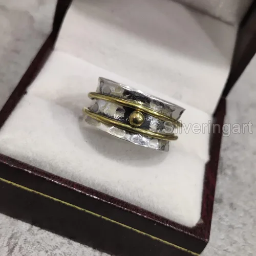 Vista 2 de Infinity Spinner Band, Meditation Ring, 925 Sterling Silver Ring, Spinning Thumb Ring, Two Tone Ring, Fidget Ring, Handmade Jewelry, Christmas