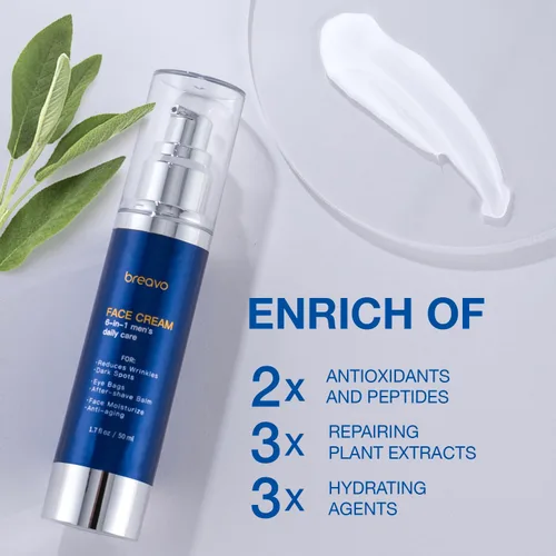 Vista 3 de Breavo Crema facial 6 en 1 para hombres: 6 en 1 humectante facial para hombre, crema facial antienvejecimiento - Tratamiento de bolsas de ojos