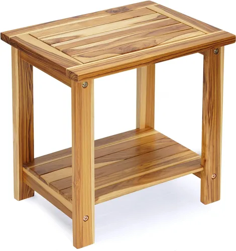 Vista 9 de Mesa auxiliar Adirondack de 2 niveles – Mesa auxiliar de madera resistente a la intemperie, mesa pequeña rectangular rústica para exteriores e