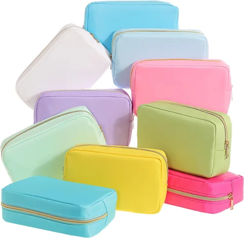Vista 8 de Sweetude 10 bolsas de maquillaje de nailon para mujeres, bolsa organizadora de maquillaje reutilizable, bolsa de viaje para cosméticos, organizador
