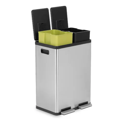 Vista 10 de Cubo de basura rectangular de 70 litros/18.5 galones con pedal, sin contacto manual, doble compartimento para reciclaje de cocina, con tapa Acero