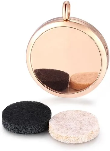 Vista 8 de Collar con colgante de medallón difusor de acero quirúrgico con aceites esenciales y aromaterapia, color oro rosa, acero inoxidable, MESINYAX-00169