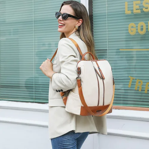 Vista 23 de CLUCI - Mochila de cuero para mujer, convertible, grande, para viajar, de diseñadora, moda, casual, bolso de hombro universitario