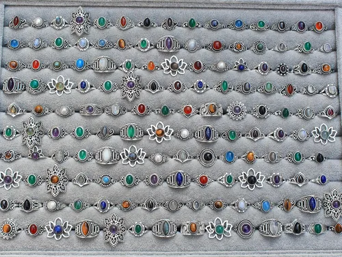 Vista 3 de Juego al por mayor de anillos hechos a mano chapados en plata para mujeres niñas apilables vintage midi anillos de dedo tamaños USCA 6-10 anillos