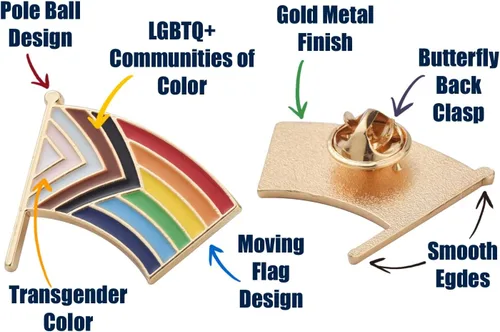 Vista 4 de Pines de orgullo con bandera de progreso Pines de solapa LGBTQ Rainbow Progressive Ally, para desfile del orgullo y decoraciones para ropa