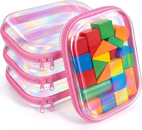 Vista 20 de Hoolerry 4 piezas de estuches rígidos transparentes con cremallera, bolsas de maquillaje, estuche de plástico para lápices, contenedores de caja