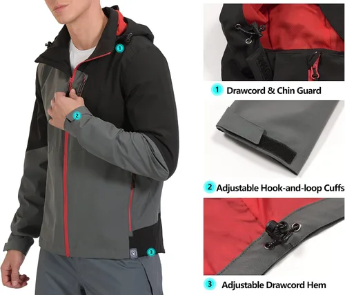 Vista 5 de Little Donkey Andy Chaqueta impermeable para hombre, transpirable, rompevientos para exteriores, con capucha desmontable