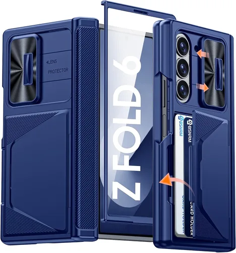 Vista 34 de Funda para Samsung Galaxy Z Fold 7 con tarjetero con bloqueo RFID, cubierta de lente deslizante integrada y protección de bisagra y protector