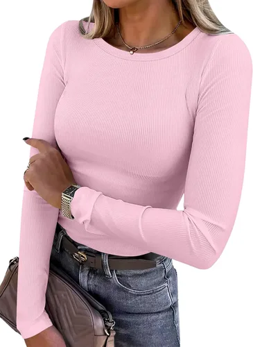 Vista 17 de ANRABESS - Camisetas de manga larga para mujer, de punto acanalado, ajustadas, básicas, 2025, informales, para usar a capas o debajo del uniforme