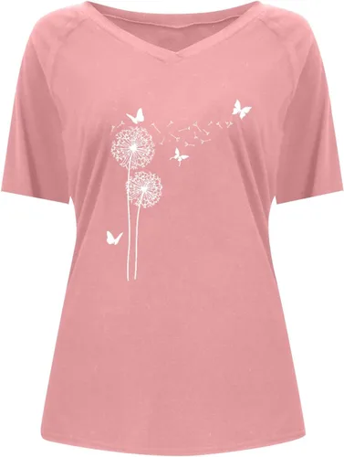 Vista 3 de Lindas camisetas para mujer, talla grande, sexy, cuello en V, elegantes, casuales, de manga corta, camisetas básicas de gran