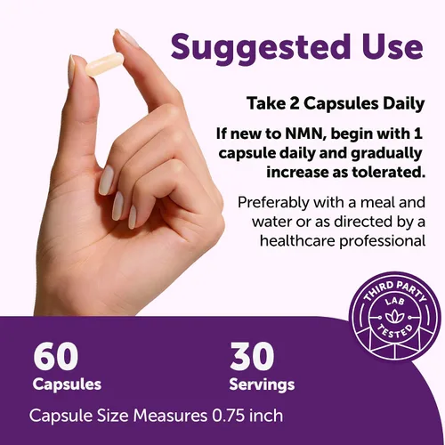 Vista 3 de Complejo NMN 1,000 mg por porción, 60 cápsulas vegetales 10 en 1 con mononucleótido de nicotinamida, vitamina C, resveratrol, CoQ10, TMG